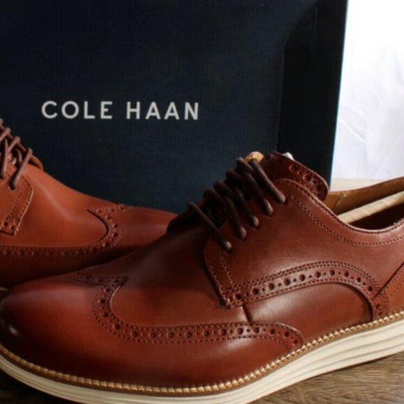 COLE HANN Men's Grand Shortwing Oxford Shoes Brown Woodbury Leather US 11.5 NWT - Picture 1 of 9